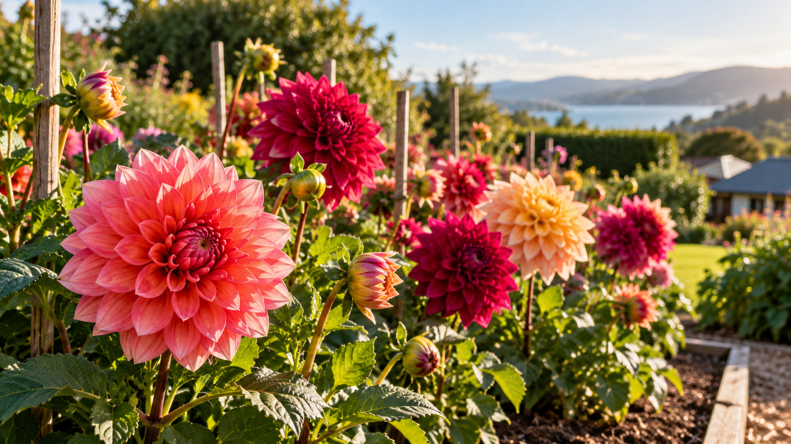 When to plant dahlias NZ guide showing colourful dahlias flowering in a sunny garden