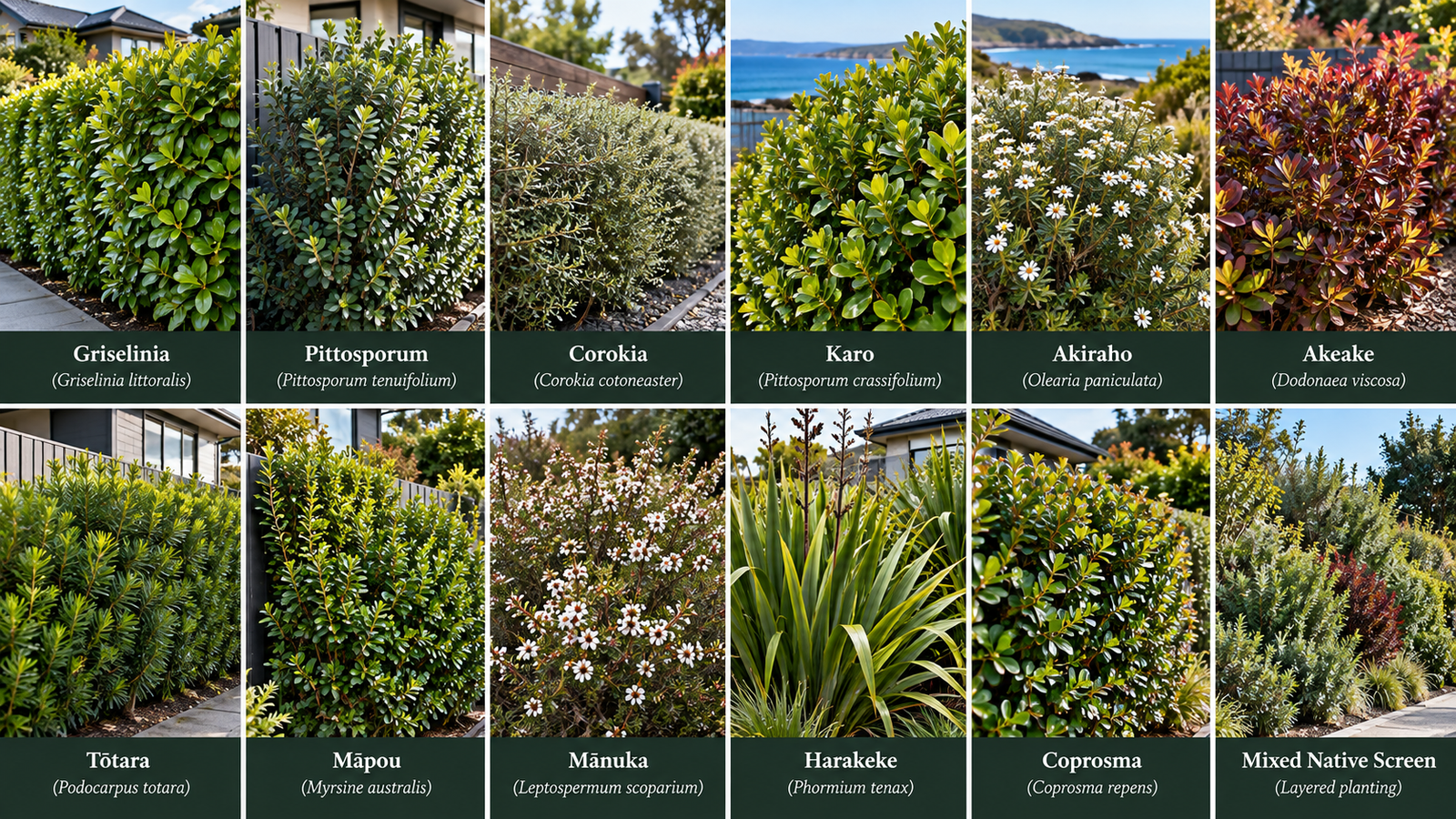 Privacy plants NZ comparison of native hedges and garden screening options